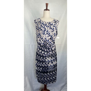 Nic+Zoe Side Tie Dress Womens Size L Blue Jersey Knit Stretch Career Office NWT